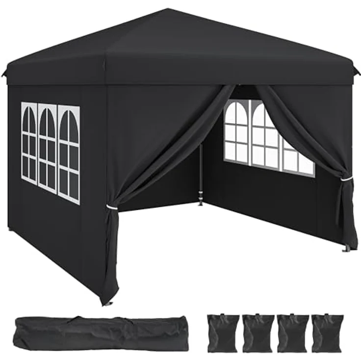 YITAHOME Pavillon mit Seitenwänden, 3x3m wasserdichte zusammenklappbares Garten Vordach, Ganzjahres Camping Pavillon UV-Schutz mit Heringen,Seil,Tragetasche,Gewichtsbeuteln Veranstaltungen,schwarz – Bild 7