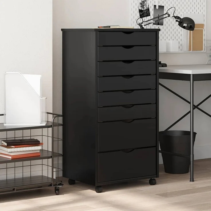 vidaXL Rollschrank mit Schubladen MOSS Schwarz Massivholz Kiefer 4015788 – Bild 2