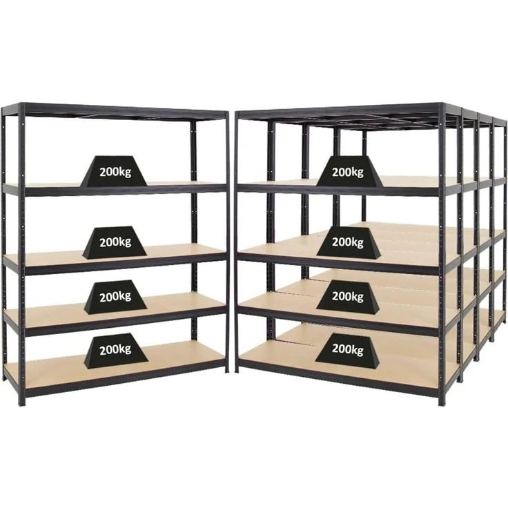 PROREGAL Mega Deal 5er-Set Schwerlastregale Giant Elephant 180 x 150 x 45 cm mit 5 Ebenen Fachlast 200kg Schwarz, Kellerregal, Steckregal, Garagenregal, Lagerregal – Bild 1
