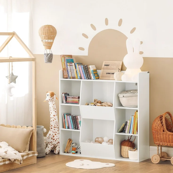 SoBuy KMB55-W Kinderregal, MDF, Papierfurnier, Weiß, 106 x 104 x 30 cm – Bild 2