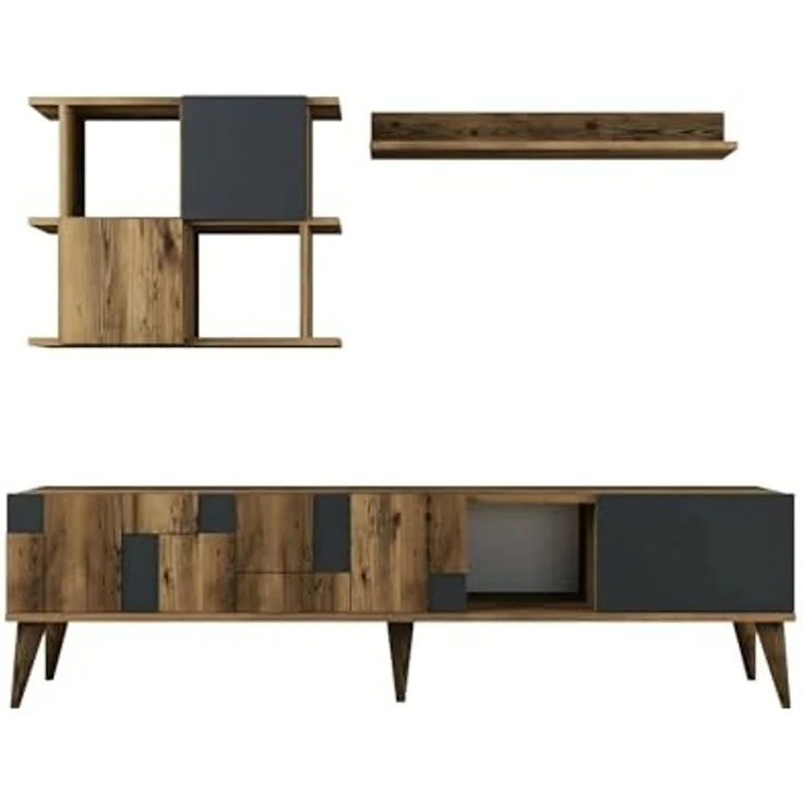 Dmora TV-Schrank Menk 180x33,8x48,6h cm Braun 4 Regale, 4 Türen – Bild 4