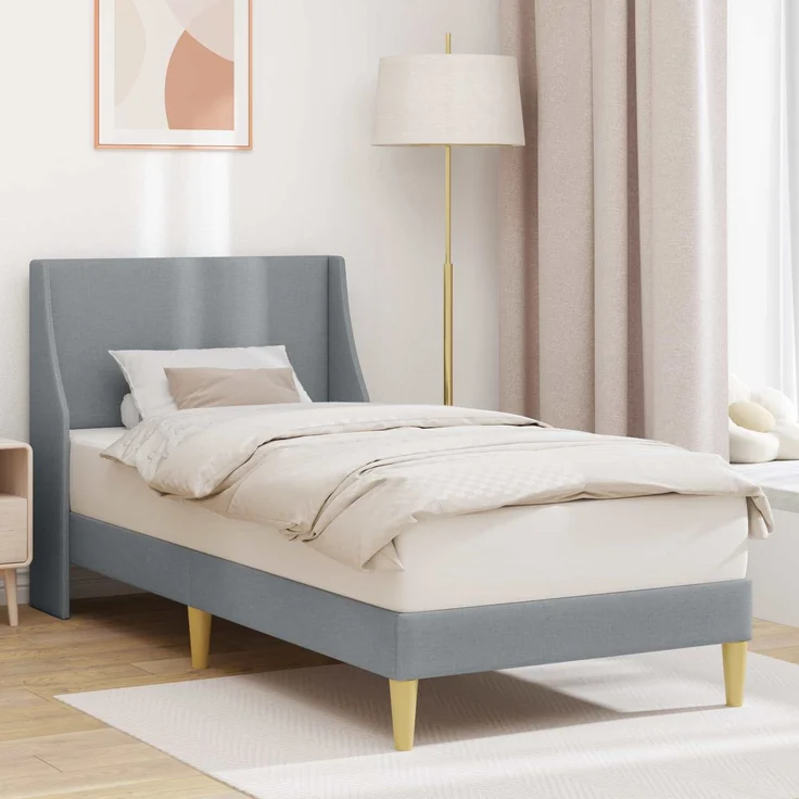 vidaXL Bettrahmen mit Kopfteil, Stoff Hellgrau, 100x200 cm – Bild 1
