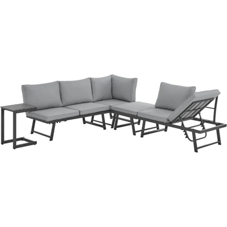 SVITA Gartenlounge-Set GRENADA, (4-tlg, 1x 3-Sitzer, 1x 2-Sitzer, 1x Couchtisch, 1x Beistelltisch), Multifunktionslounge, Gartenliege, Metallgestell, inkl. Kissen – Bild 6