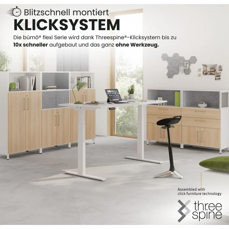 bümö flexi Regal mit werkzeuglosem Schnellaufbausystem, Dekor: graphit - Modulares Aktenregal 80 cm breit aus Holz für 2 Ordnerhöhe mit Threespine-Klicksystem, FW28REKG-G – Bild 4