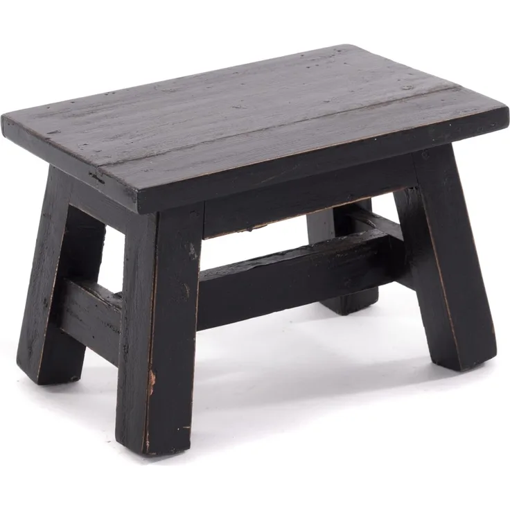DESIGN DELIGHTS Rustikaler Fußhocker Monte | 21 x 30 x 20 cm (HxBxT), Mahagoni Recyclinholz | Holzhocker | Farbe: 09 Voodoo - schwarz