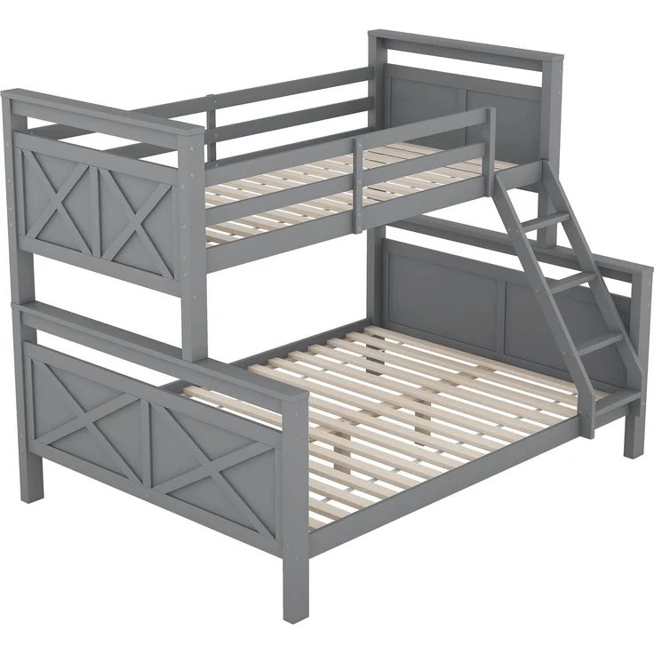 Etagenbett Kinderbett 90x200 / 140x200 cm umbaubar in 2 Einzelbetten, Hochbett mit Leiter und Sicherheitsgeländer,Grau – Bild 7