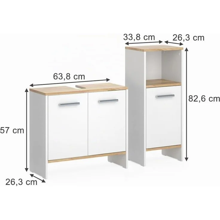 Badezimmermöbel-Set Karli Weiß/Goldkraft Eiche 2-teilig Vicco – Bild 2