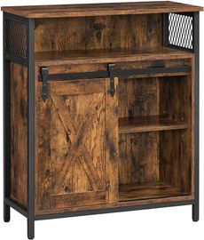 VASAGLE Sideboard mit Schiebetür und offenem Fach, Industrielles Design, 75 x 35 x 100 cm, Vintagebraun-Schwarz