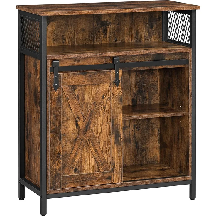 VASAGLE Sideboard, Küchenschrank mit Schiebetür, offenes Fach, verstellbare Ablage, industriell, für Flur, Wohnzimmer, Küche, Arbeitszimmer, vintagebraun-schwarz LSC089B01 – Bild 1