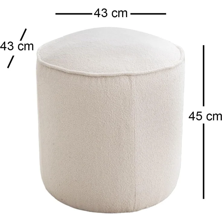Atelier Del Sofa Elegant Cream Pouffe, 43 x 45 x 43 cm | 100% Wooden Frame, Soft Teddy Fabric, 24 DNS Feather Cushion | Perfect for Modern Living Rooms & Bedrooms – Bild 3