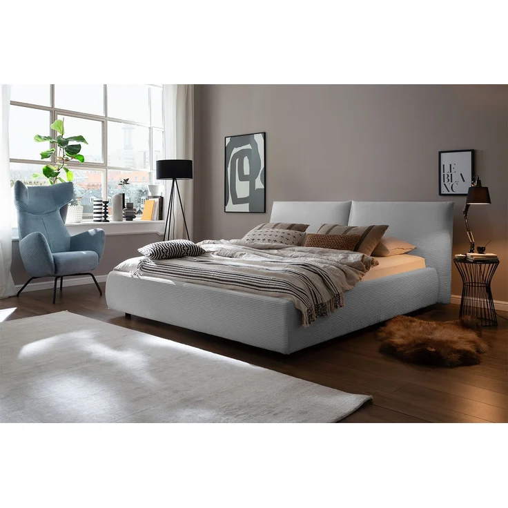 KAWOLA Bett HENRY Polsterbett Cord hellgrau 160x200cm – Bild 2