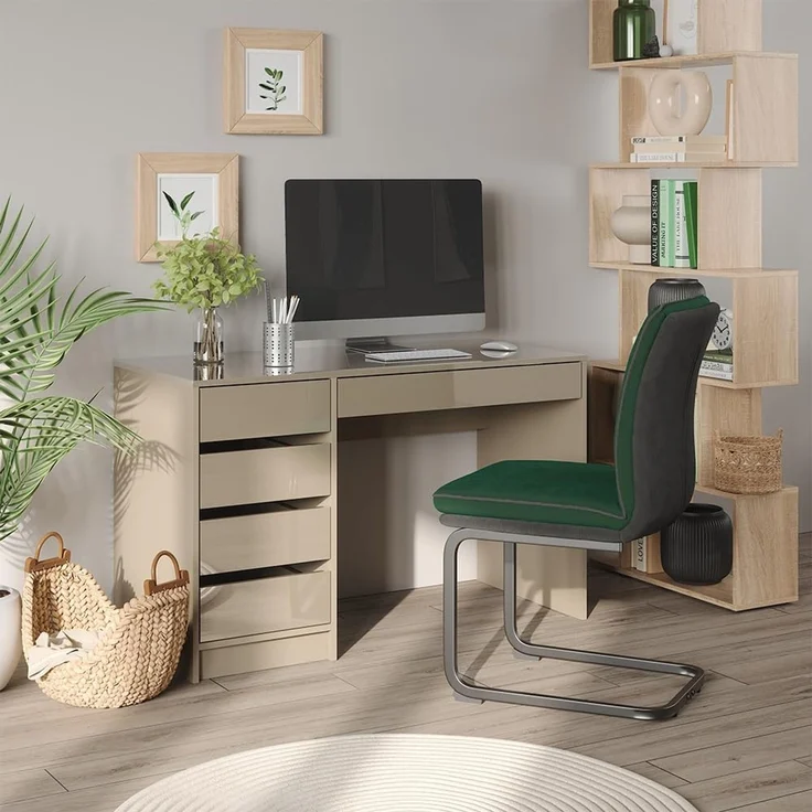Schreibtisch Sherry Greige Hochglanz 55 x 120 cm mit Schubladen Vicco – Bild 6