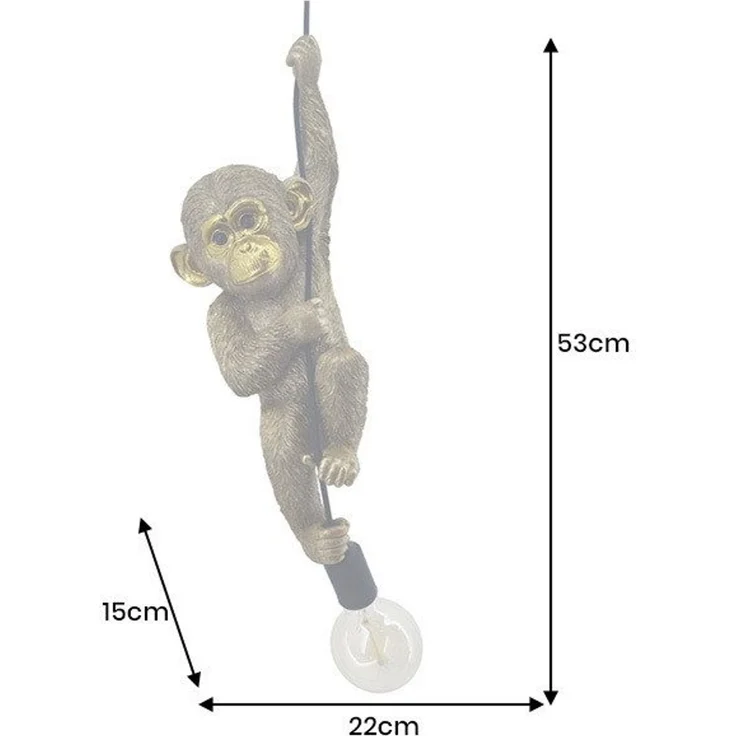 riess-ambiente Hängeleuchte MONKEY 55cm gold - Affe, Skulptur, handgefertigt, exotisch, Dschungel, keine besonderen Funktionen, ohne Leuchtmittel, Tierische Pendelleuchte - ideal für Wohnzimmer, Schlafzimmer oder Flur – Bild 2