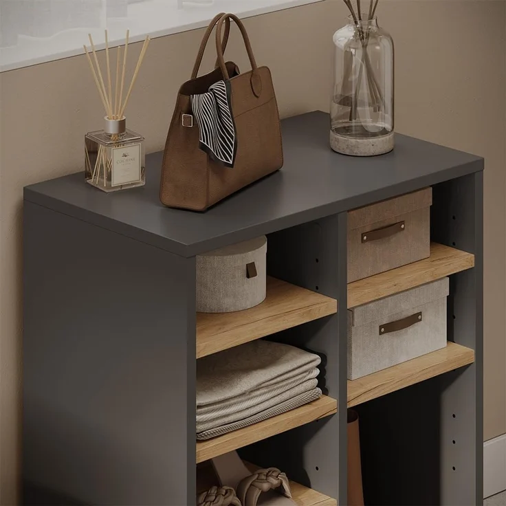 Schuhschrank Lysander Anthrazit/Goldkraft Eiche 53 x 65.5 cm mit 7 offenen Fächern Vicco – Bild 4