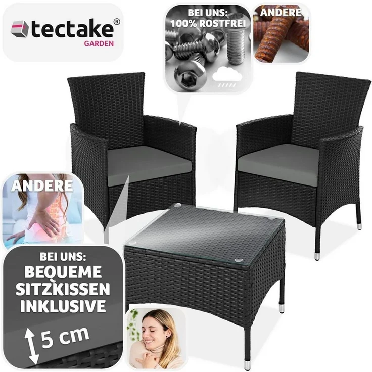 tectake Sitzgruppe Rattanset, (Set, 5-tlg), Schickes, modernes Design – Bild 2