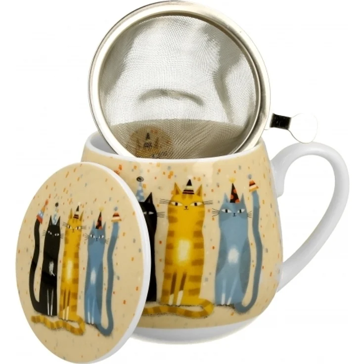 DUO ART GALLERY Fassbecher 430 ml CAT'S WORLD – PARTY mit Teesieb, New Bone China Porzellan – Bild 3