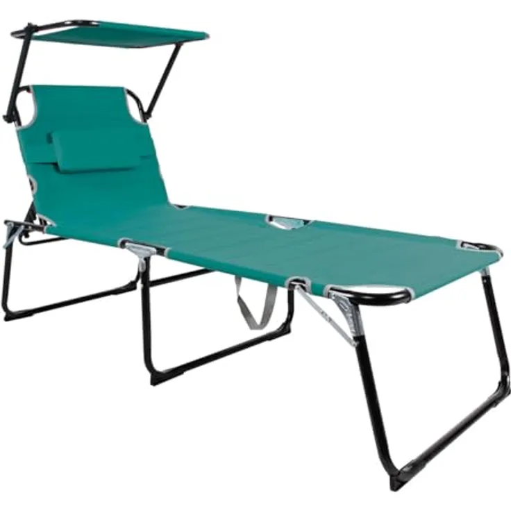 Mojawo XXL Aluminium Gartenliege Sonnenliege mit Sonnendach und Kissen, L200xB70cm, schwarz/aqua