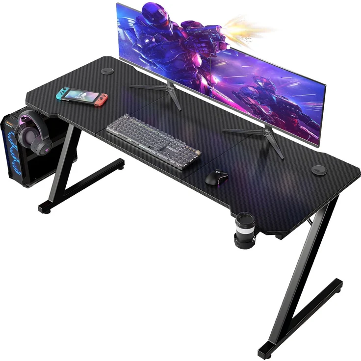 Devoko Gaming Tisch Holzwerkstoff und Metall Schwarz 160 x 60 x 72 cm – Bild 2