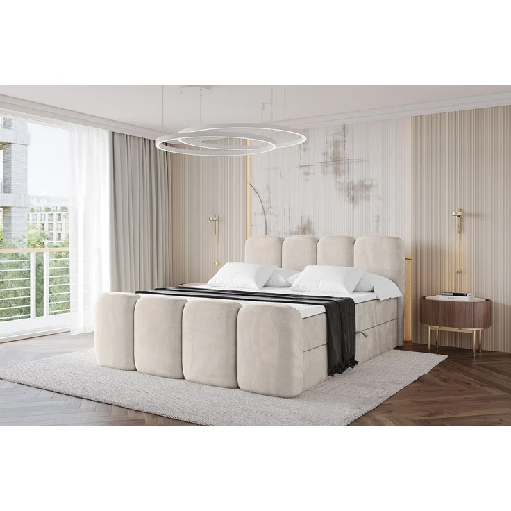 ALTDECOR Boxbett NINA-Z (Multipocket-Matratze H4, H3 Matratze Bonellfederung, Topper, Kopfteil), Doppelbett mit Fußteil – Bild 1