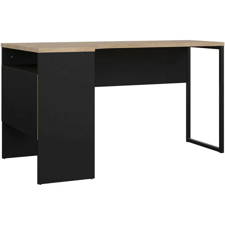 Dmora Schreibtisch Moire, Mehrzweckschreibtisch, Bürotisch für PC, Eckschreibtisch, 145x81 h77 cm, Schwarz und Eiche
