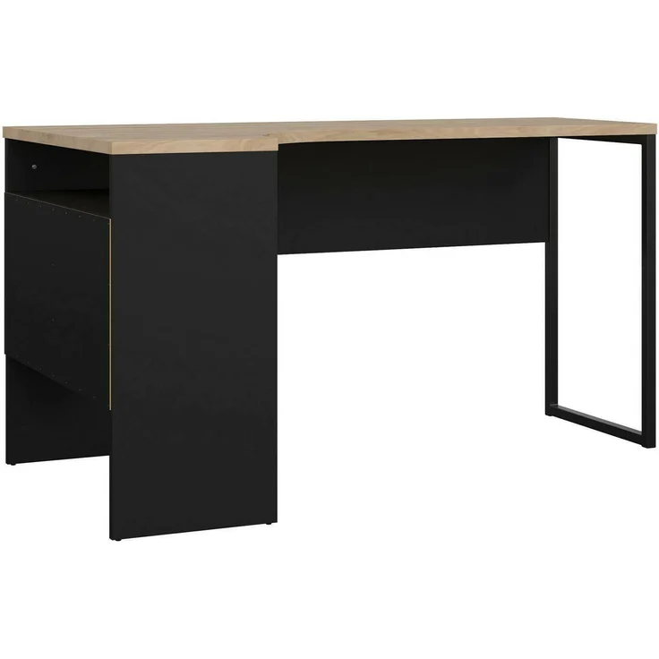 Dmora Schreibtisch Moire, Mehrzweckschreibtisch, Bürotisch für PC, Eckschreibtisch, 145x81 h77 cm, Schwarz und Eiche – Bild 1
