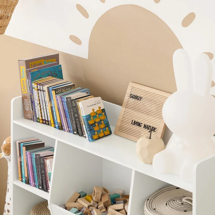 SoBuy KMB55-W Kinderregal, MDF, Papierfurnier, Weiß, 106 x 104 x 30 cm – Bild 7