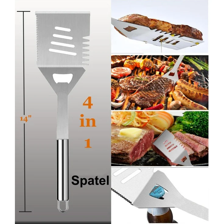 Grillbesteck Set Edelstahl Grill Geschenke Zubehör mit Schürze und Koffer, 1x Grillbesteck-Set (21-tlg.) – Bild 7