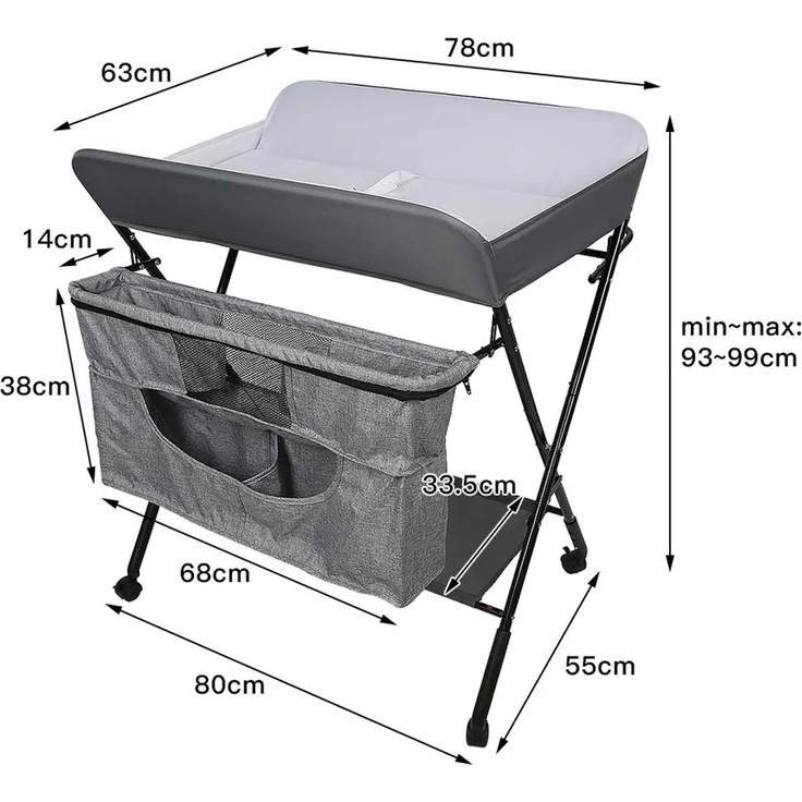 Faltbarer Wickeltisch, Tragbar und Höhenverstellbar - 2-in-1 Mit Badewanne für Babys von Geburt bis 12 Monate - Grau/Weiß – Bild 6