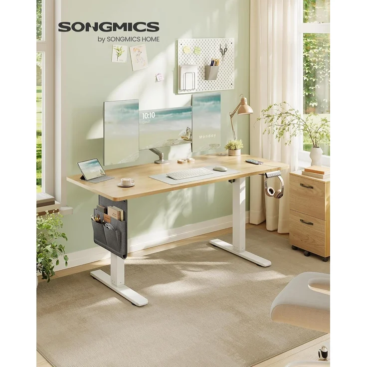 SONGMICS Höhenverstellbarer Schreibtisch elektrisch, 140x60 cm, Memory-Funktion mit 4 Höhen, USB-C-Anschluss, goldeichenfarben LSD134YA01 – Bild 3
