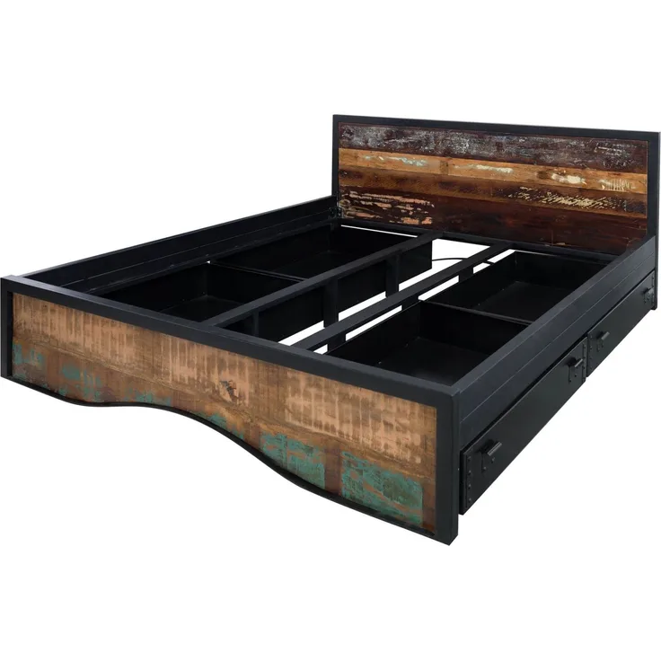 Bett mit Bettkasten Altholz 180x200 mehrfarbig lackiert INDUSTRIAL #109