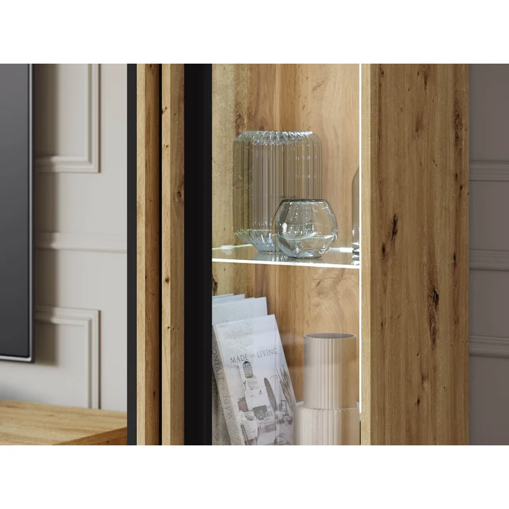 Wohnwand Hailea II (Farbe: Congo / Congo + Schwarzer Graphit, mit weißer LED Beleuchtung) – Bild 7