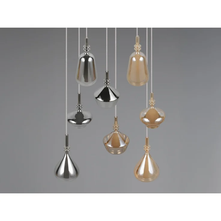 LED Cluster Pendelleuchte 8-flammig Glas Bernstein & Chrom verspiegelt, Ø 72cm – Bild 8