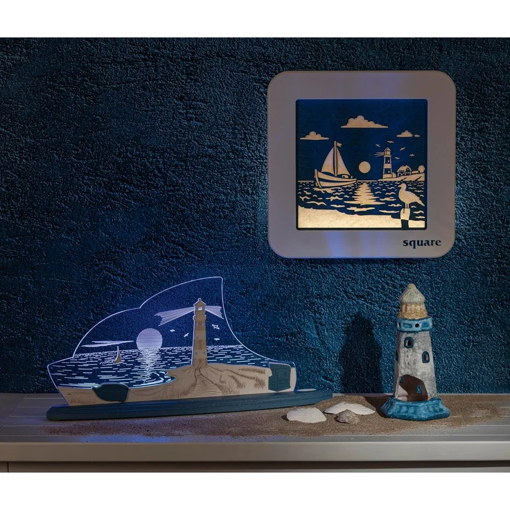 Weigla LED Dekolicht Maritim, Holz & Acrylglas, BLAU-WEIẞ, Made in Germany, LED wechselbar, Neutralweiß, Erzgebirge garantiert, maritime Deko Innen, Dekolampe – Bild 6