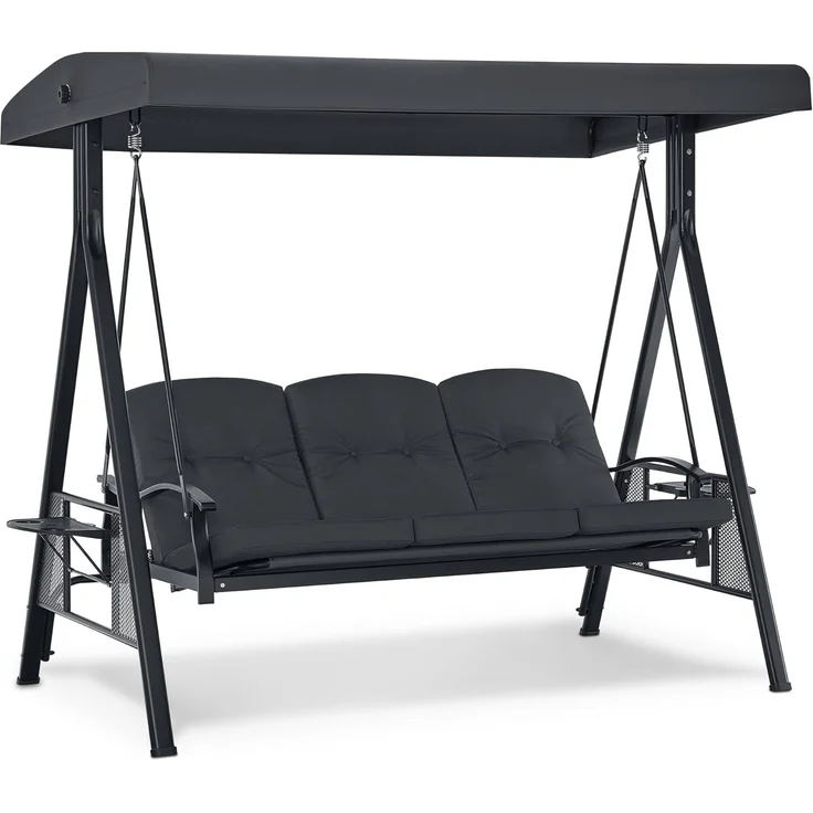 M MCombo 3-Sitzer Hollywoodschaukel mit Liegefunktion, Verstellbarem Sonnendach & Getränkehalter, Gartenschaukel bis 360kg Belastbar Schaukelbank Outdoor Wetterfest, 4093 (dunkgelgrau) – Bild 1
