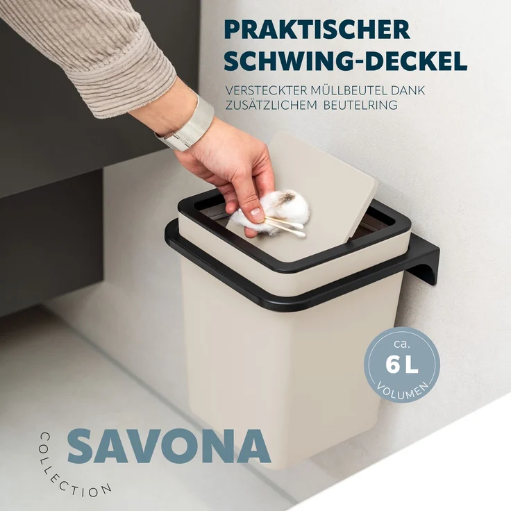 bremermann Kosmetikeimer SAVONA Softtouch inkl. Wandhalterung, 6 Liter Volumen, beige – Bild 5