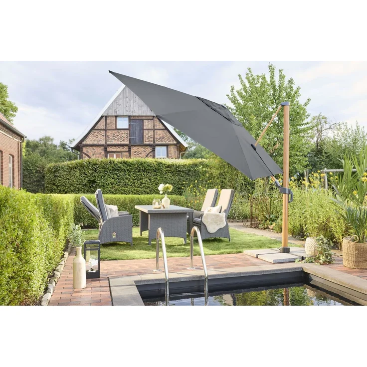 Primaster Ampelschirm Tarifa anthrazit Ø 4m Sonnenschirm Gartenschirm schwenkbar – Bild 4