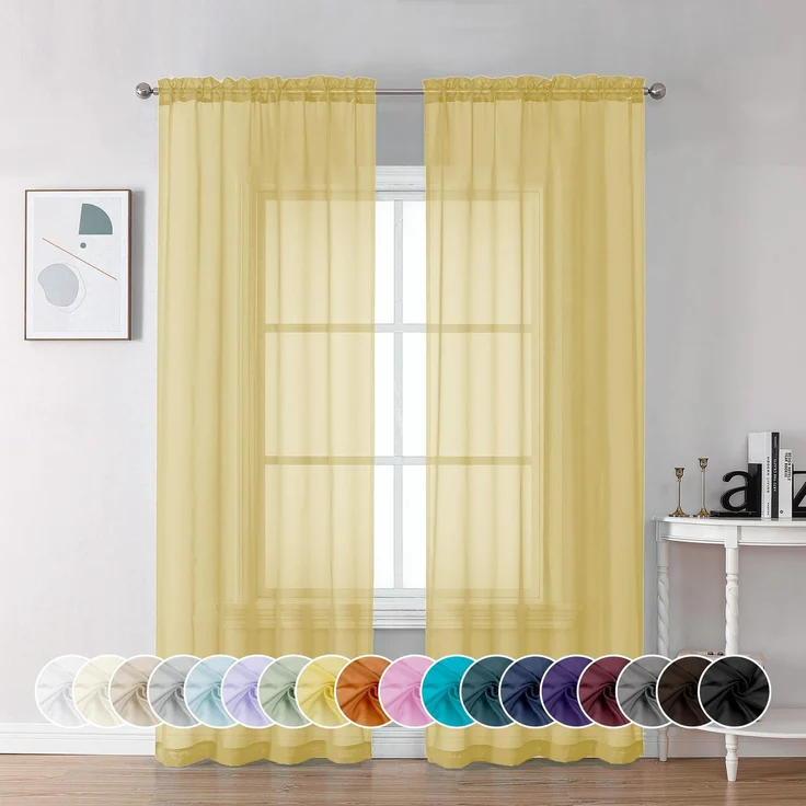 Chyhomenyc Durchsichtige Vorhänge, 213 cm lang, 2 Stoffbahnen, lichtfilternd, weich, luftig, Voile, Stangentaschen, durchscheinende Fenstervorhänge für Schlafzimmer, Wohnzimmer, jeweils 106x213 cm