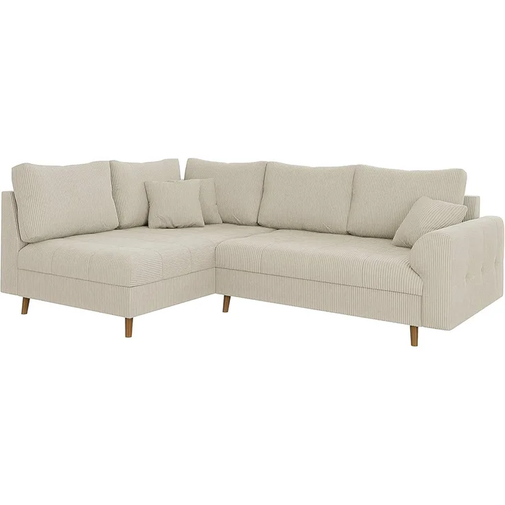 S-Style Möbel Ecksofa Zara mit Braun Holzfüßen im skandinavischen Stil aus Cord-Stoff, Ottomane links oder rechts bestellbar, mit Wellenfederung