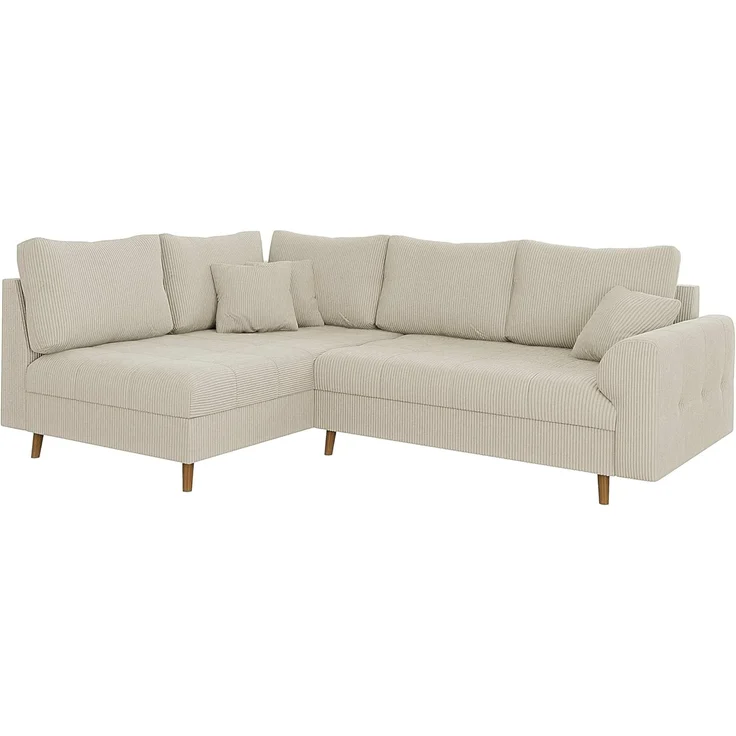 S-Style Möbel Ecksofa Zara mit Braun Holzfüßen im skandinavischen Stil aus Cord-Stoff, Ottomane links oder rechts bestellbar, mit Wellenfederung