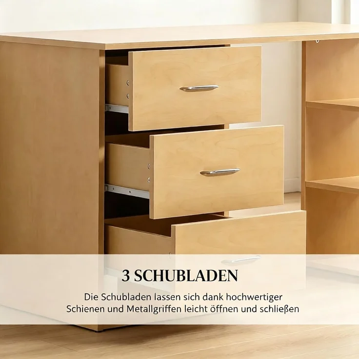 Funktionaler Computertisch,Moderner Schreibtisch mit Schubladen und offenem Regalfach,Bürotisch,Schreibtisch (nur mit Bürotisch)--Holz--120x49x72cm--YOUDENOVA – Bild 3