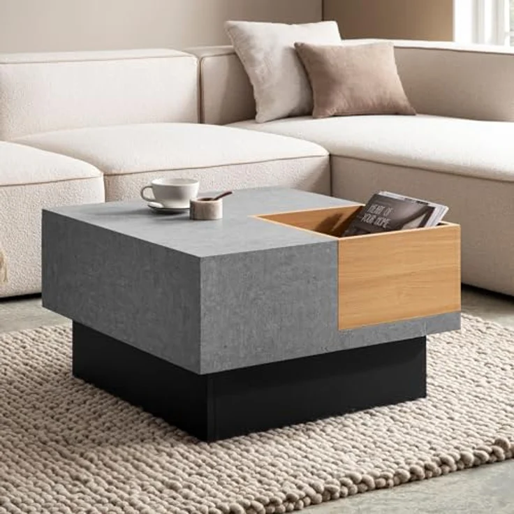 Livetastic Couchtisch Grau, quadratisch, Holzwerkstoff in Betonoptik, 65x40x65 cm, offenes Fach, einfacher Aufbau – Bild 2