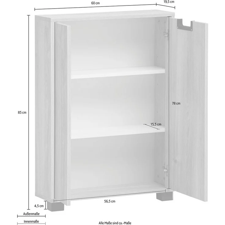 Schildmeyer Highboard Emmik 159448, weiß Eiche Dekor/gestreift, 59,8 x 19,5 x 85,2 cm – Bild 2