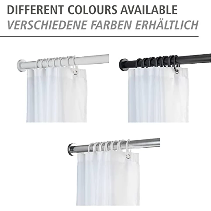 WENKO Duschvorhangstange Luz, Ø 280 mm, ausziehbar, ohne Bohren, geklemmt, Edelstahl, Kunststoff, ohne bohren, 110 - 185 cm, aus rostfreiem Edelstahl – Bild 6