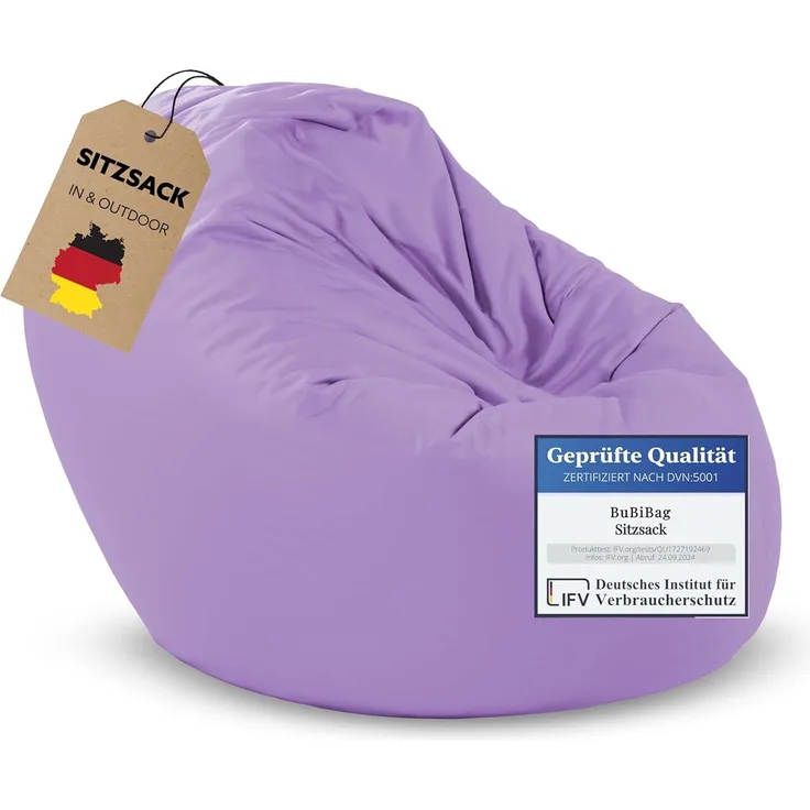 BubiBag XXL Sitzsack, Riesensitzsack für Erwachsene - XXL Sitzsäcke, Sitzkissen oder Gaming Sitzsack, geliefert mit Füllung (145 cm Durchmesser, Flieder)