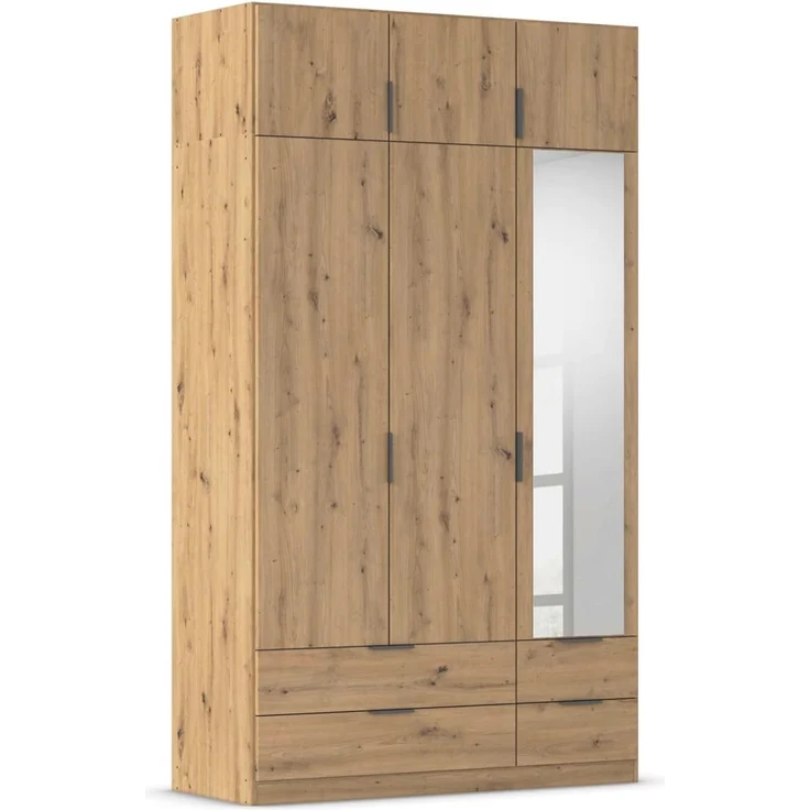 Rauch Möbel Lagoa, Kleiderschrank, Garderobe für Schlafzimmer, Kinderzimmer, Jugendzimmer 6-türig, mit Spiegel, 4 Schubladen, mit Zubehör Premium, Farbe Eiche Artisan, Holz, Breite 136 – Bild 1