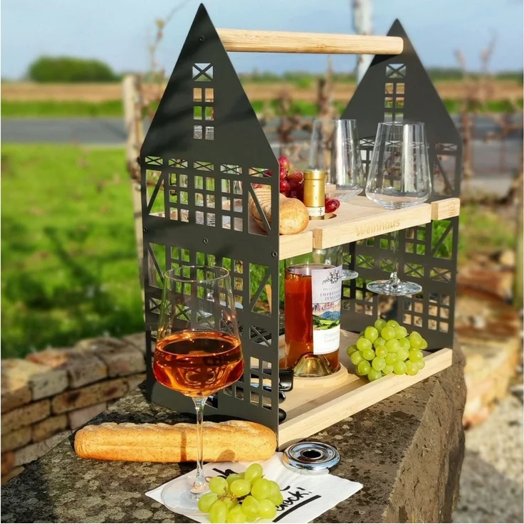 UNUS HOME Etagere Etagere Weinhaus, (grau aus Metall und Holz), Serviertablett Servierständer Serviergestell Servierplatte Holzetagere – Bild 3