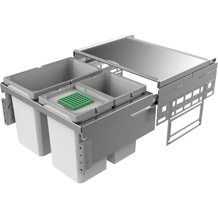 Abfallsorter Cox® Base 360 S/600-3 mit Biodeckel, hellgrau / 60 cm Schrankbreite / Abfalleimer / Abfallsammler / Mülleimer