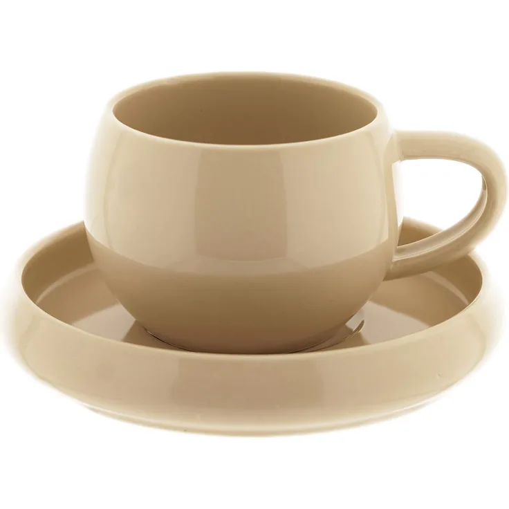 Lissa Bonna Biscuit Kaffeetassen mit Untertellern - 12-teiliges-Set in Beige, 215 ml