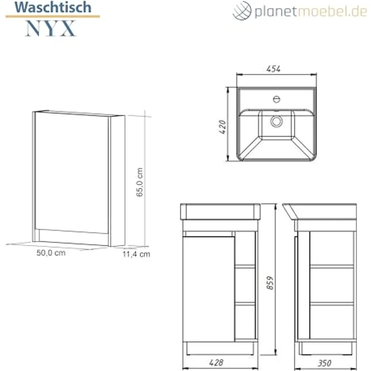 Planetmöbel Badmöbel-Set Nyx, (45cm Waschtisch mit Armatur & Spiegelschrank, 3-St), Badezimmer Waschtisch 45 cm – Bild 7