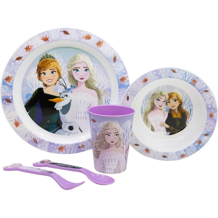 Disney Frozen Teller-Set Mikrowellengeeignet 5-teiliges Kindergeschirr mit rutschfestem Boden – Bild 2